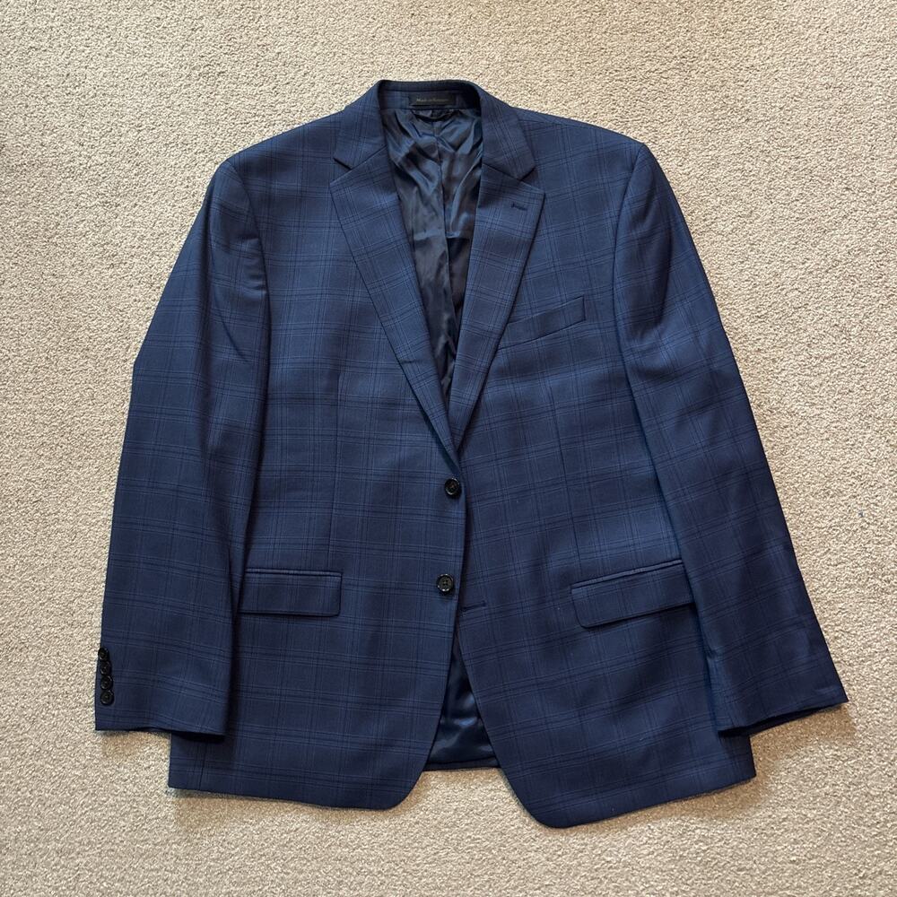 Lauren Ralph Lauren Men's Blue Check 2-Button Notch Blazer 44R Poly Blend
